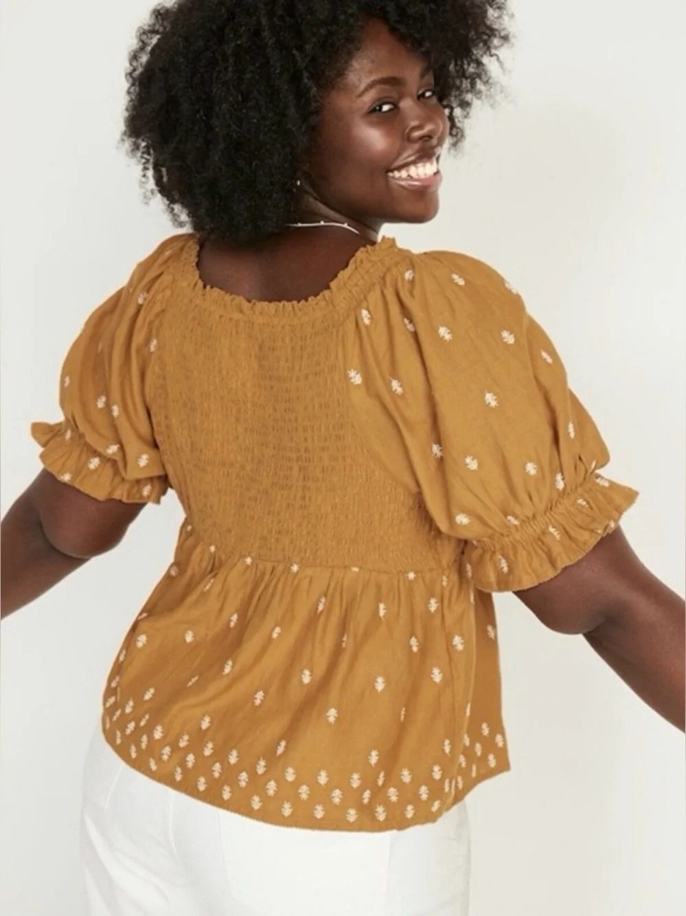 Old Navy Puff Sleeve Smocked Embroidered Babydoll Blouse Women’s Size 4X New